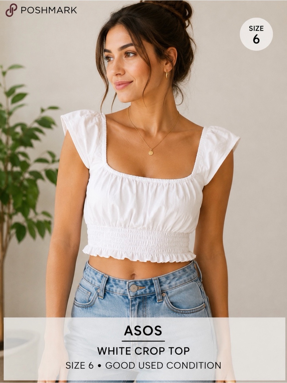 ASOS White Crop Top Women’s Size 6 Fitted Stretch Basic Tee